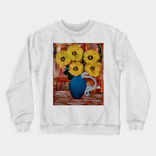 sunflowers in a matalic turquoise vase Crewneck Sweatshirt